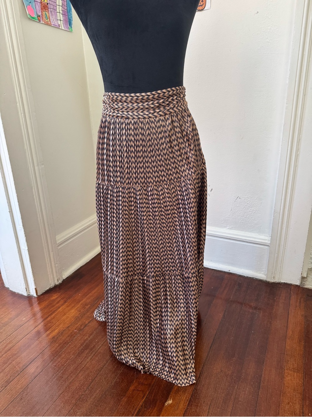 Sans Souci Brown and Black Pleated Chevron Midi Skirt